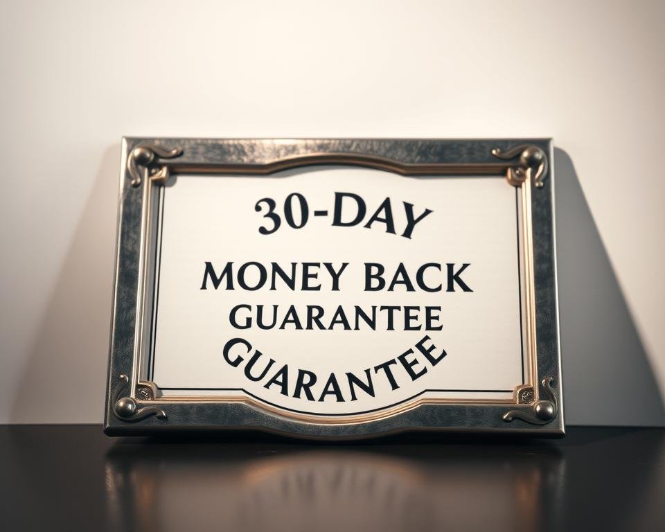 A 30-day money-back guarantee assurance in the form of a sturdy, metal-framed certificate. The certificate is positioned prominently in the foreground, with a metallic sheen and a subtle embossed pattern. Behind it, a clean and minimalist background, perhaps a plain white or light grey surface, creating a sense of focus and emphasis on the guarantee. Soft, directional lighting casts subtle shadows, adding depth and dimensionality to the certificate. The overall atmosphere is one of reliability, trust, and a solid commitment to customer satisfaction. A 30-day money-back guarantee assurance in the form of a sturdy, metal-framed certificate. The certificate is positioned prominently in the foreground, with a metallic sheen and a subtle embossed pattern. Behind it, a clean and minimalist background, perhaps a plain white or light grey surface, creating a sense of focus and emphasis on the guarantee. Soft, directional lighting casts subtle shadows, adding depth and dimensionality to the certificate. The overall atmosphere is one of reliability, trust, and a solid commitment to customer satisfaction.