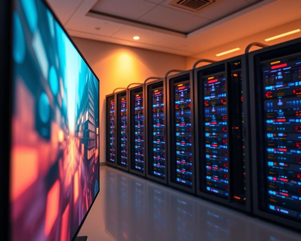 A crisp 4K video stream flowing seamlessly across a sleek, modern server interface. The foreground showcases a vibrant, high-resolution display with pristine color accuracy and detail, capturing the essence of high-quality streaming. In the middle ground, a series of interconnected server racks stand tall, their LED indicators pulsing with steady, reliable activity. The background features a subtle, minimalist backdrop, creating a sense of technological sophistication and efficiency. Warm, directional lighting accentuates the clean lines and sharp edges, conveying a professional, enterprise-level atmosphere of dependable streaming performance.