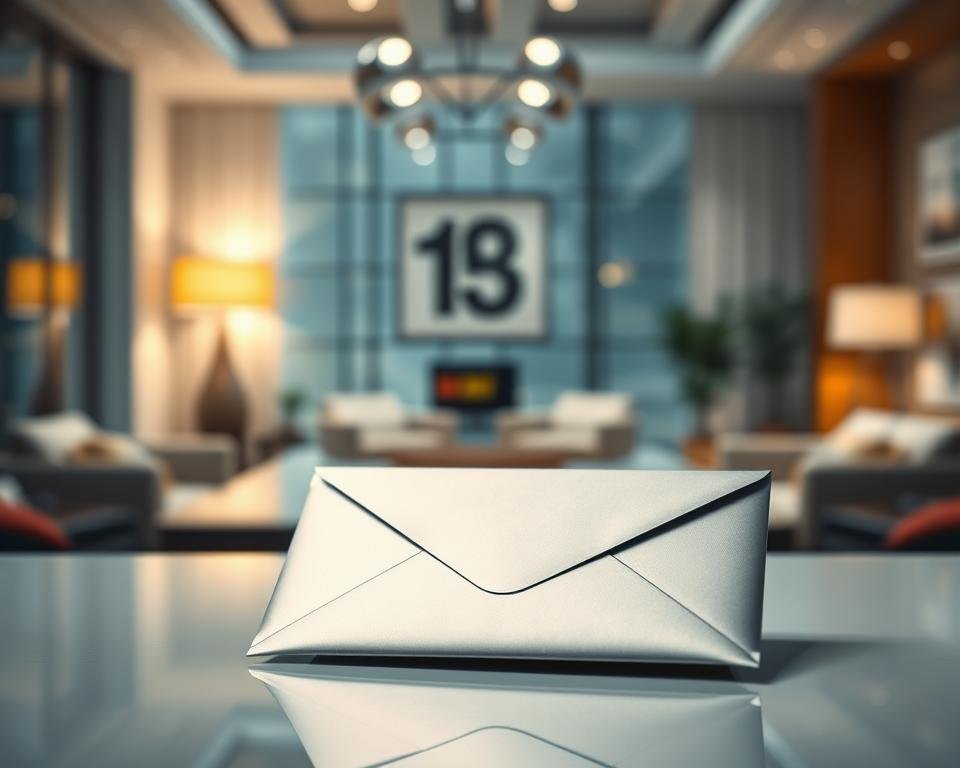 A crisp, clean image showcasing the "14-day money-back guarantee terms" against a vibrant, professional backdrop. In the foreground, a sleek, metallic document envelope rests on a pristine, reflective surface, casting a subtle shadow. The envelope's surface subtly reflects the surrounding environment, adding depth and realism. In the middle ground, a soft, diffused light illuminates the scene, creating a sense of warmth and professionalism. The background features a blurred, elegant office setting, with hints of modern furniture and decor, conveying a corporate, trustworthy atmosphere. The overall composition and lighting work together to emphasize the importance and reliability of the "14-day money-back guarantee" concept.