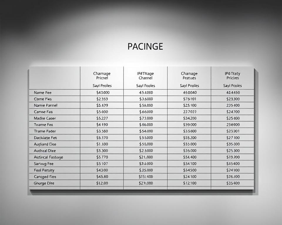 A detailed, high-contrast table showcasing IPTV package pricing on a clean, minimalist background. The table features sharp, legible typography with clearly delineated columns for package names, channel counts, monthly fees, and any additional features or discounts. Subtle grid lines guide the eye, creating a sense of professionalism and organization. Soft lighting from the top left illuminates the table, casting gentle shadows to add depth and dimensionality. The overall mood is one of clarity, precision, and an emphasis on the key information viewers need to make an informed decision about IPTV subscription options.