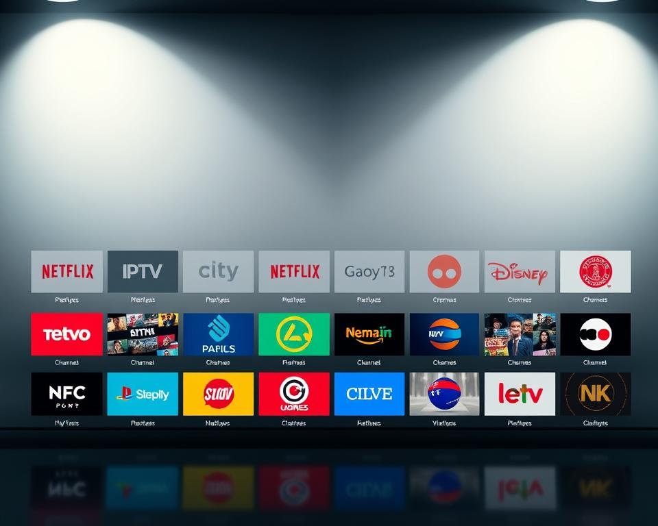 A global IPTV channels content overview, showcased on a sleek, minimalist interface. In the foreground, a grid layout displays various channel logos and thumbnails, each representing a diverse range of international programming. The middle ground features a subtle background gradient, creating a sense of depth and balance. Lighting is soft and diffused, highlighting the vibrant colors and crisp details of the channels. The overall mood is one of sophistication and technological prowess, inviting the viewer to explore the breadth of content available through this IPTV platform.