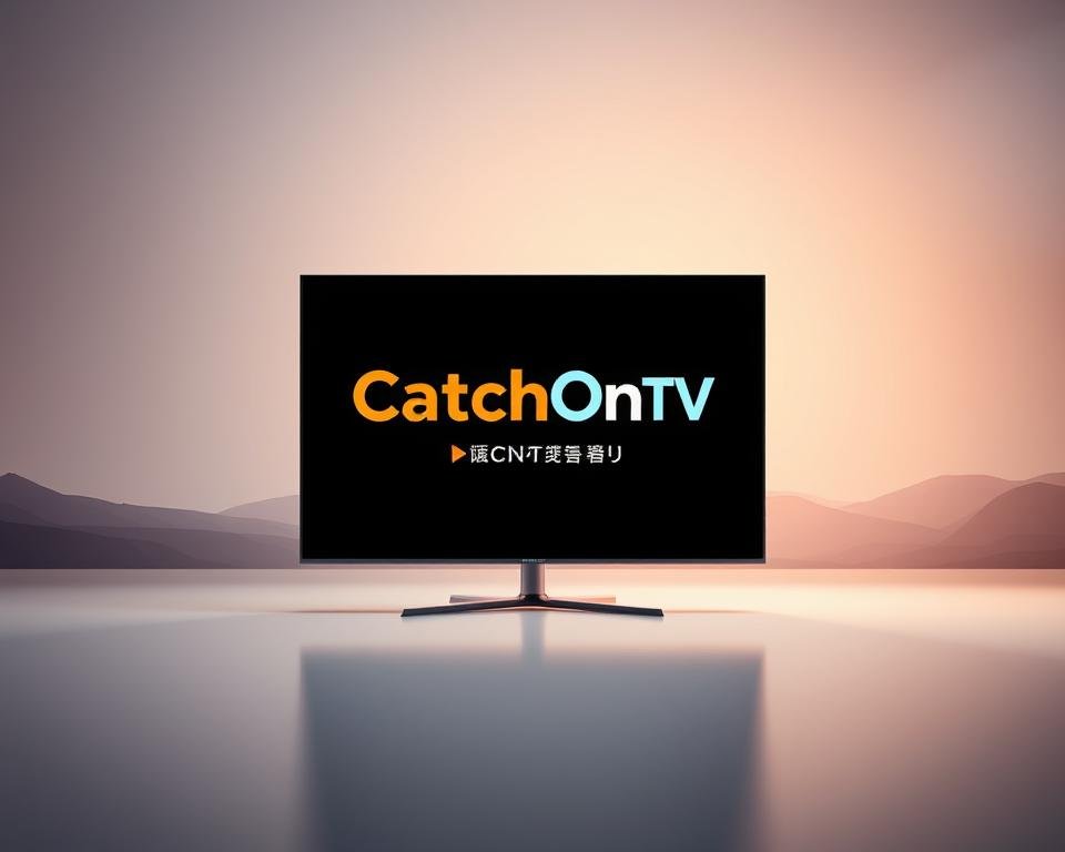 A modern, minimalist design showcasing the CatchOn TV multilingual streaming service. In the foreground, a sleek television or monitor displays the CatchOn TV logo, rendered in vibrant, eye-catching colors. The background features a soft, gradient-based landscape, creating a sense of depth and atmosphere. The overall lighting is clean and bright, with a slight directional accent to highlight the central display. The composition is balanced, with the CatchOn TV branding positioned as the focal point, surrounded by negative space to make it stand out. The mood is one of sophistication, technology, and global connectivity, reflecting the service's multilingual capabilities.