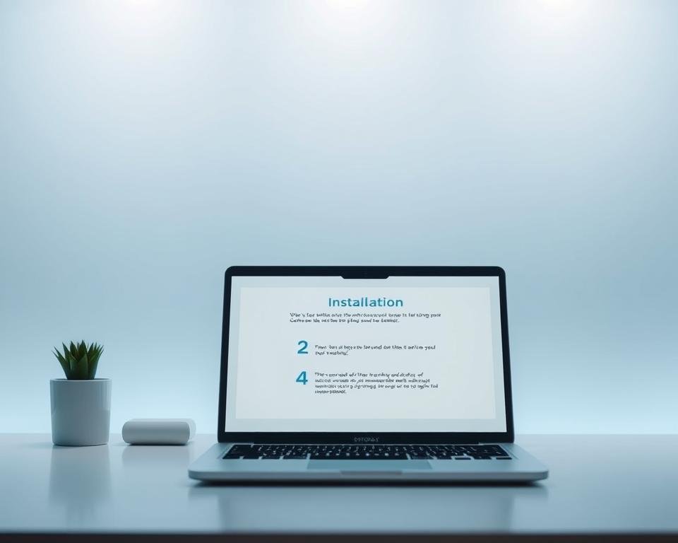 A simple, clean installation process with a modern, sleek interface. A minimalist desktop setup with a laptop or tablet in the foreground, displaying step-by-step instructions. The background features a subtle grid or wireframe pattern, conveying a sense of technology and connectivity. Soft, diffused lighting creates a calming, inviting atmosphere, guiding the viewer's focus to the central installation process. The overall composition should feel streamlined, intuitive, and accessible, reflecting the "Simple Installation and Instant Activation" section of the article. A simple, clean installation process with a modern, sleek interface. A minimalist desktop setup with a laptop or tablet in the foreground, displaying step-by-step instructions. The background features a subtle grid or wireframe pattern, conveying a sense of technology and connectivity. Soft, diffused lighting creates a calming, inviting atmosphere, guiding the viewer's focus to the central installation process. The overall composition should feel streamlined, intuitive, and accessible, reflecting the "Simple Installation and Instant Activation" section of the article.