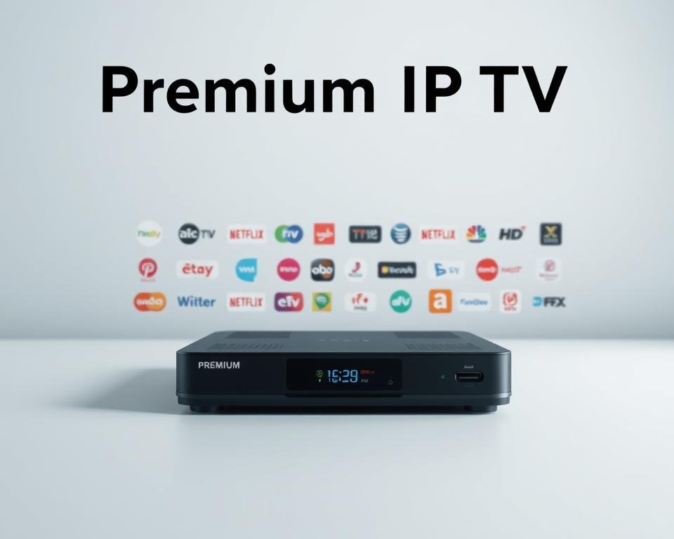 A striking visual representation of premium IPTV features, captured with a high-resolution, wide-angle lens against a clean, minimalist backdrop. In the foreground, a sleek IPTV set-top box showcases its advanced capabilities, with a seamless user interface and a range of connectivity options highlighted. The middle ground features a variety of global channel logos, hinting at the breadth of content available. The background subtly conveys a sense of quality and reliability, with subtle gradients and muted tones creating a premium, high-end atmosphere. Carefully curated lighting and composition draw the viewer's attention to the key features, emphasizing the sophistication and versatility of this premium IPTV service.