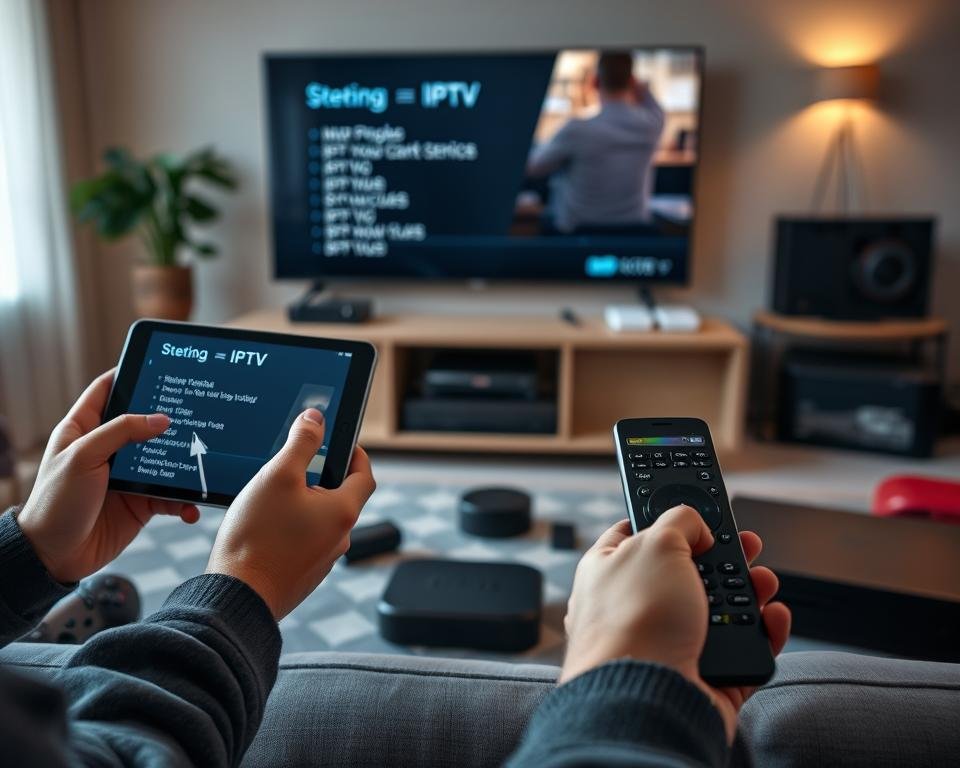 A well-lit, high-resolution image showcasing the installation of an IPTV service on multiple devices. In the foreground, a person's hands are navigating through the setup process on a tablet, smartphone, and smart TV remote. The middle ground features various streaming devices like a media box, dongle, and gaming console, all connected and ready for IPTV integration. The background subtly depicts a cozy living room setting, conveying the comfortable and user-friendly experience of setting up an IPTV service for movie enthusiasts. The overall atmosphere is informative, practical, and visually appealing, guiding viewers through the process of installing an IPTV service on their preferred devices. A well-lit, high-resolution image showcasing the installation of an IPTV service on multiple devices. In the foreground, a person's hands are navigating through the setup process on a tablet, smartphone, and smart TV remote. The middle ground features various streaming devices like a media box, dongle, and gaming console, all connected and ready for IPTV integration. The background subtly depicts a cozy living room setting, conveying the comfortable and user-friendly experience of setting up an IPTV service for movie enthusiasts. The overall atmosphere is informative, practical, and visually appealing, guiding viewers through the process of installing an IPTV service on their preferred devices.