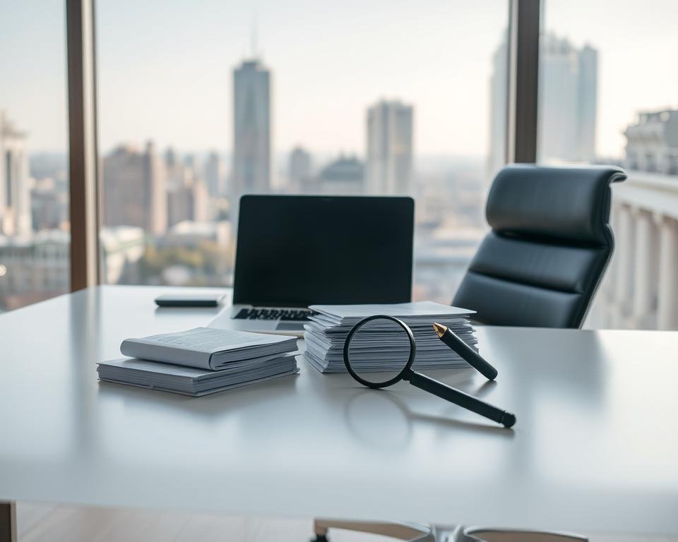A well-lit, modern office setting with a clean, minimalist desk and ergonomic chair. On the desk, a laptop, a stack of legal documents, and a magnifying glass, symbolizing research and diligence. Behind the desk, a large window overlooking a cityscape, providing a sense of professionalism and legality. The lighting is soft and natural, creating a serene and trustworthy atmosphere. The overall composition conveys a sense of security, attention to detail, and a commitment to providing a safe and reliable streaming experience.