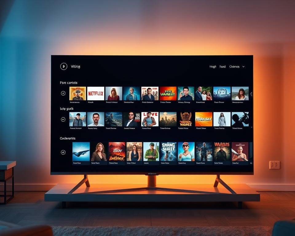 An expansive global content selection displayed on a sleek, ultra-high-definition television screen. The interface showcases a diverse array of live TV channels and on-demand titles from around the world, arranged in a clean, intuitive layout. Warm, balanced lighting accentuates the rich, vibrant colors of the user interface, creating an immersive, premium viewing experience. The screen is framed by a sturdy, modern Viking-inspired stand, hinting at the rugged reliability and international reach of the IPTV service. A subtle, ethereal glow emanates from the display, drawing the viewer's attention to the wealth of entertainment options available at their fingertips.